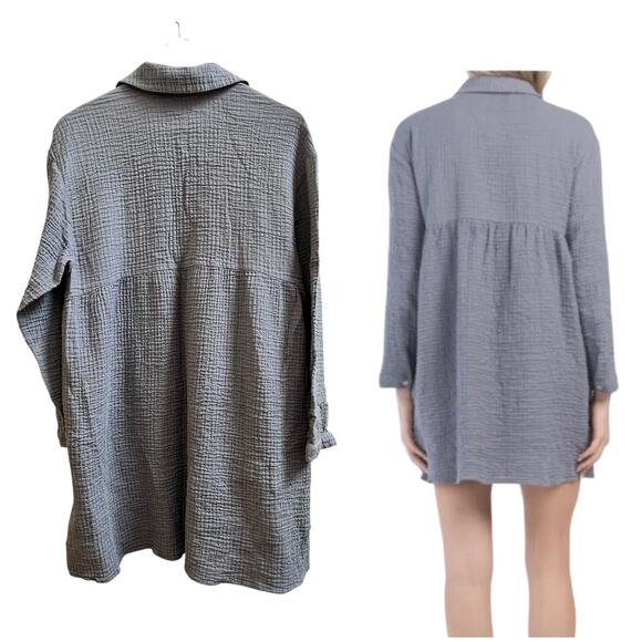 Zara Gauzy Pocket Button Down Collared  Babydoll Tunic Mini Dress Size Medium - Picture 3 of 16
